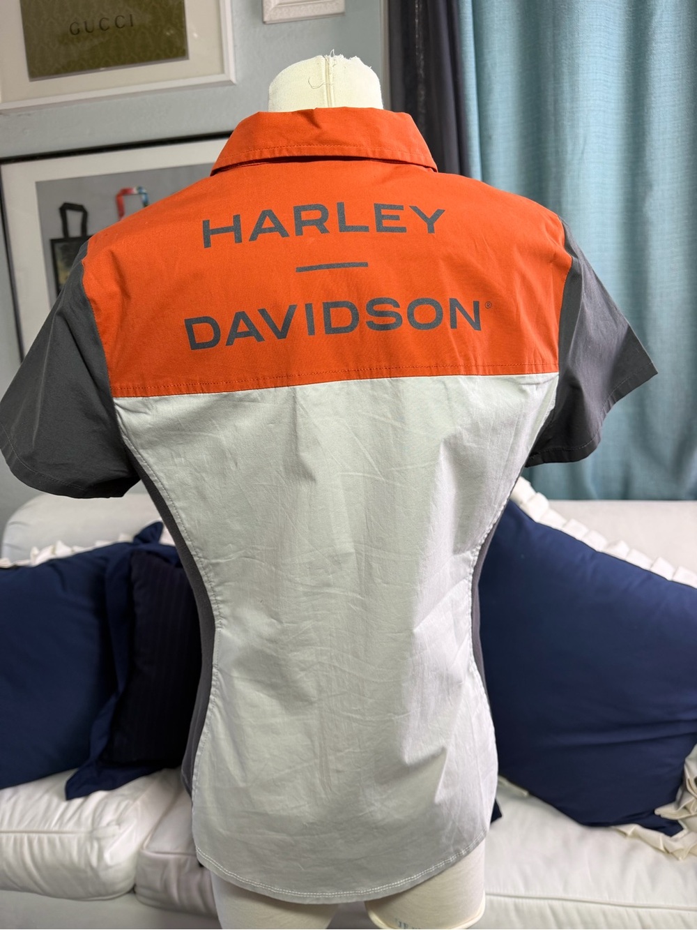 Harley-Davidson Women’s Colorblock Short Sleeve Top - Orange/Gray/White